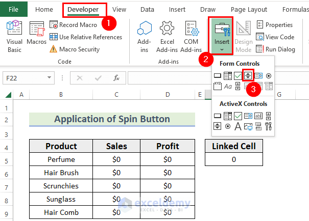 Insert Spin Button to Create Chart Slider in Excel