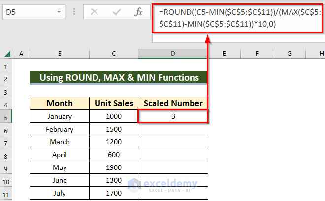 Combine Excel ROUND, MAX & MIN Functions to Scale Numbers