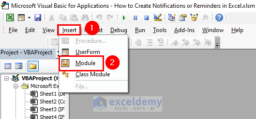 Inserting Module to Create Notifications or Reminders in Excel