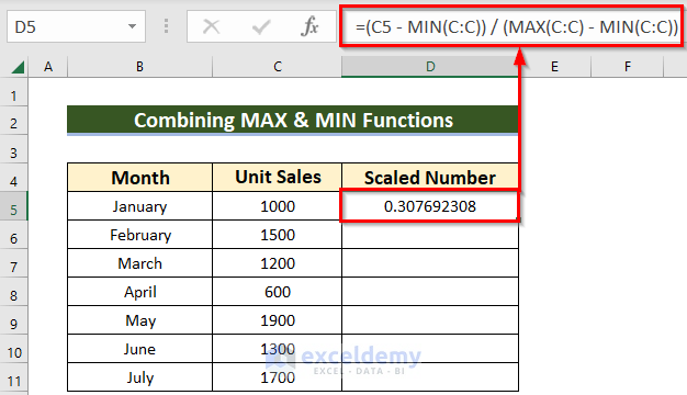 Combine Excel MAX & MIN Functions to Scale Numbers