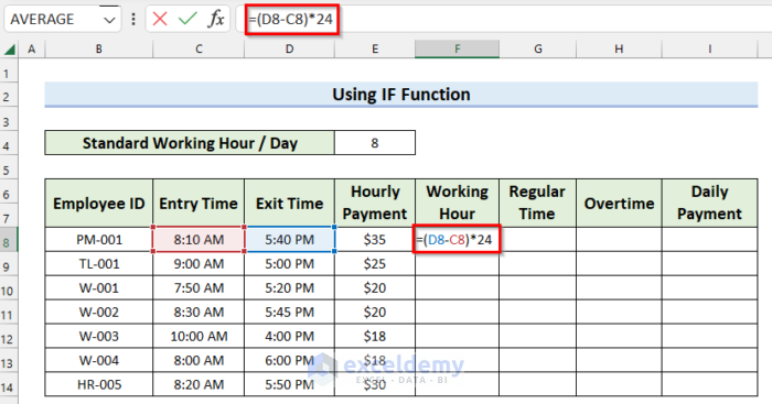 Use IF Function to Calculate Overtime Payroll with Formula in Excel