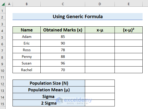 Use Generic Formula to Determine 2 Sigma in Excel