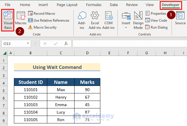 Use Wait Command to Delay Timer Using VBA in Excel