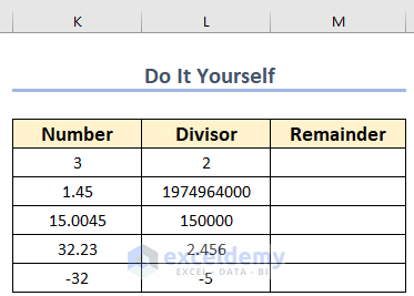 Practice Section to Use MOD function in Excel
