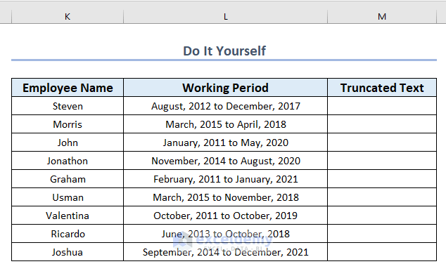 Practice Section to Truncate Text from Left in Excel