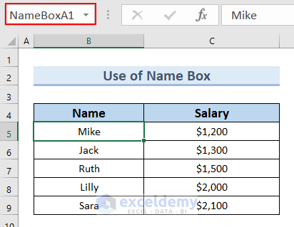 Use of Name Box to Navigate Between Sheets in Excel 