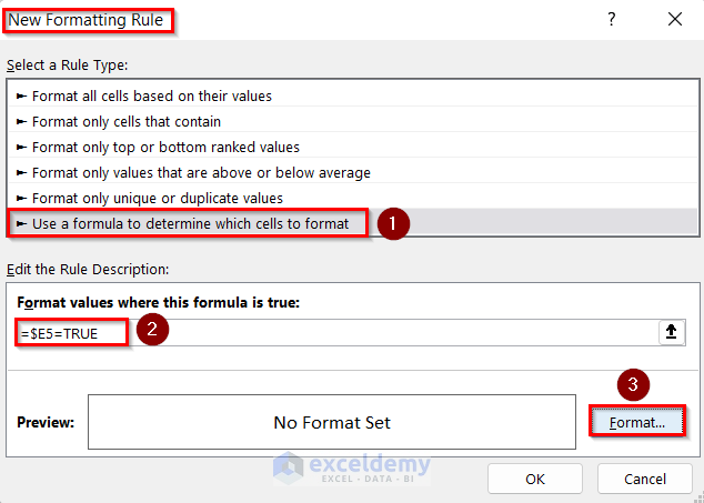Opening New Formatting Rule Box to Create an Excel Data Entry Form that Includes Checkboxes