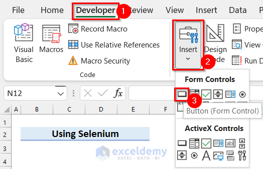 Insert Button and Assign Macro fot Web Scraping with Chrome in Excel VBA
