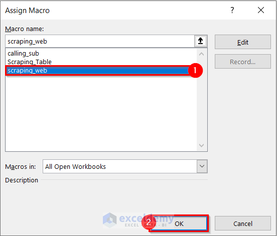Assigning Macro to a Button for Web Scraping with Chrome in Excel VBA