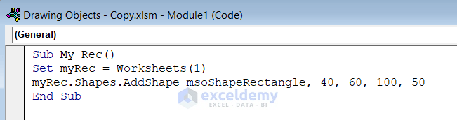 Using VBA Code to Sketch a Rectangular Shape in Excel