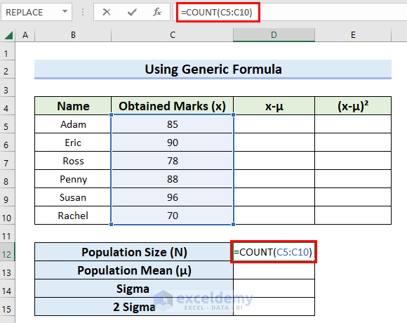 Calculate Population Size for 2 Sigma in Excel