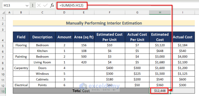 Use SUM Function to Do Interior Estimation in Excel