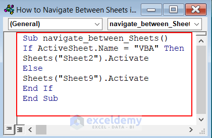 VBA Code to Navigate Between Sheets in Excel 