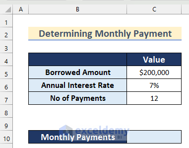 Determine Monthly Payment Using Checkbox in Excel