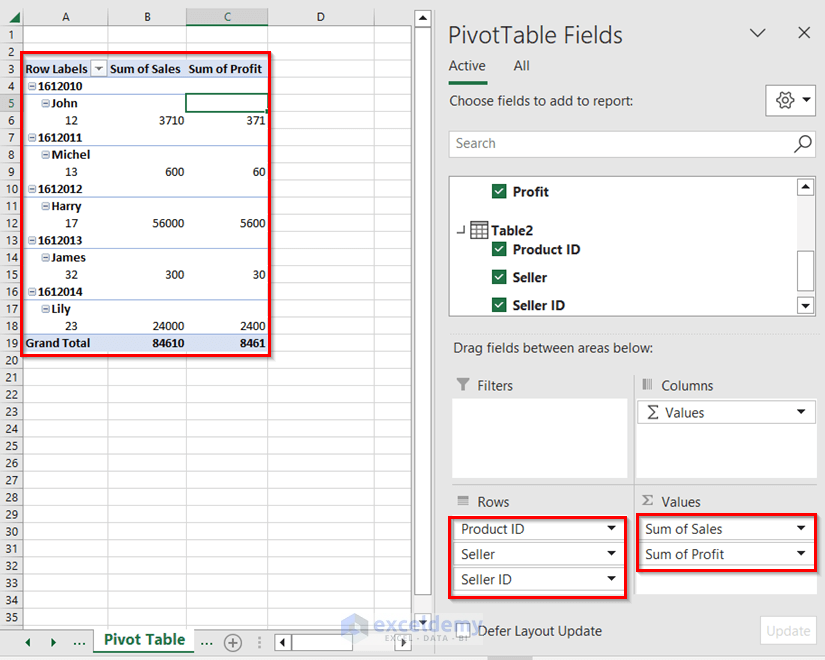 Join Tables in Excel with the help of Pivot Table