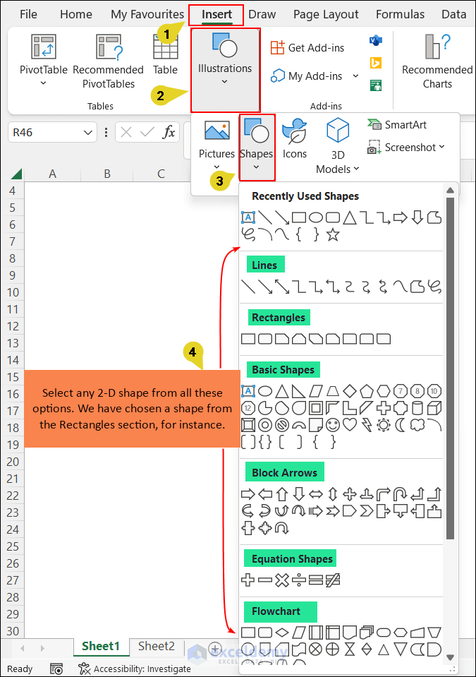 inserting a 2D shape in Excel