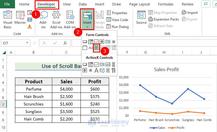 Insert Scroll Bar to Make Chart Slider in Excel