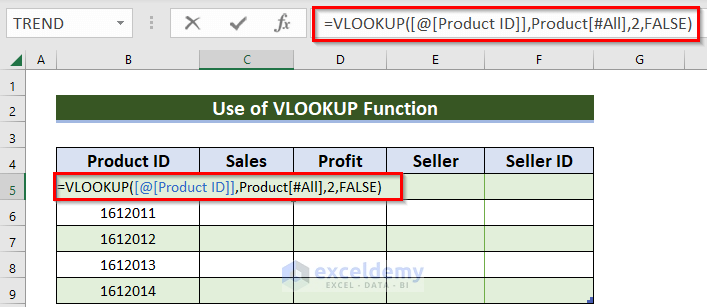 Use of Excel VLOOKUP Function to Join Tables in Excel