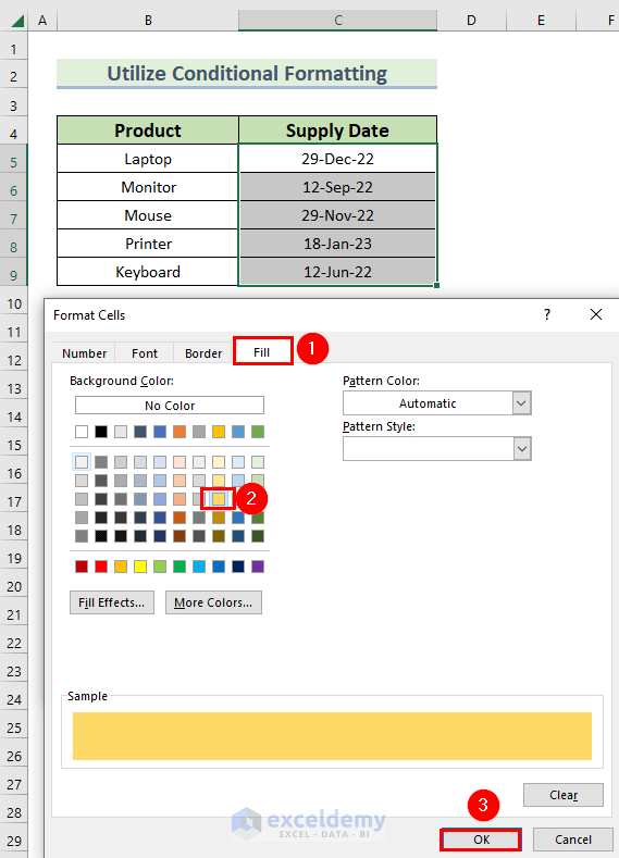 Selecting Color to Create Notifications or Reminders in Excel