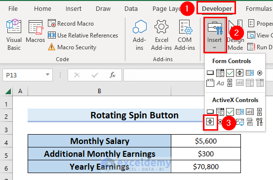 Inserting Spin Button to Rotate Spin Button Excel