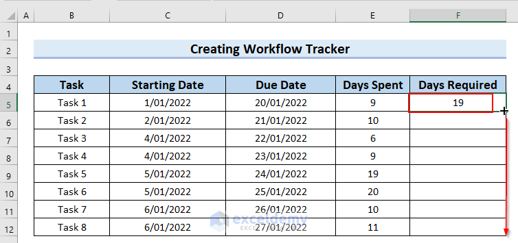 Adding Days Required Column for Workflow Tracker in Excel