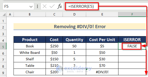 Remove #DIV/0! Error Using Excel ISERROR Functions