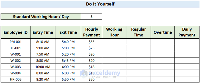 Practice Sheet for Excel Payroll Overtime Formula