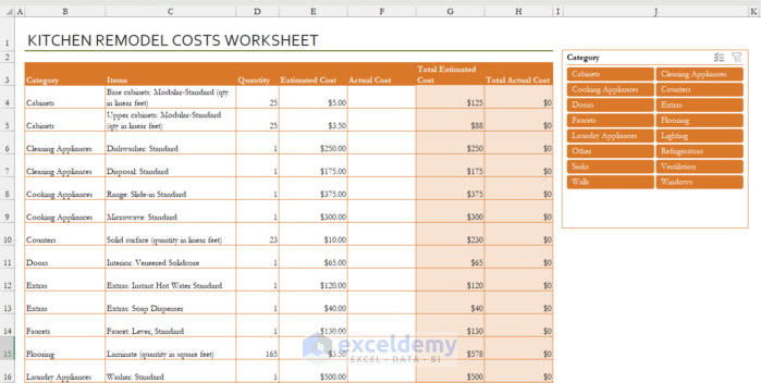 Opening New Worksheet for Interior Estimation in Excel