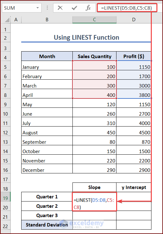 Using LINEST Function