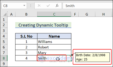 another proof of dynamic tooltip working in excel