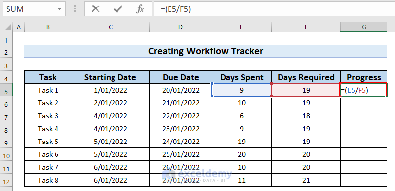 Calculating Progress for Workflow Tracker in Excel