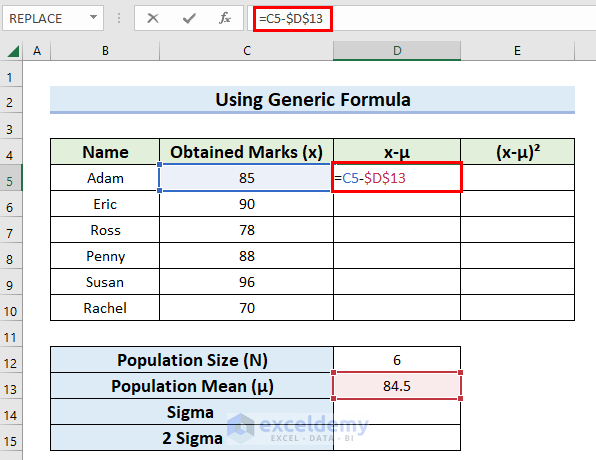 Determine x-µ to Calculate 2 Sigma in Excel