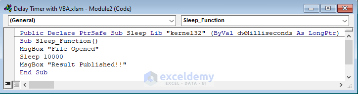 Delay Timer Applying Sleep Function in Excel