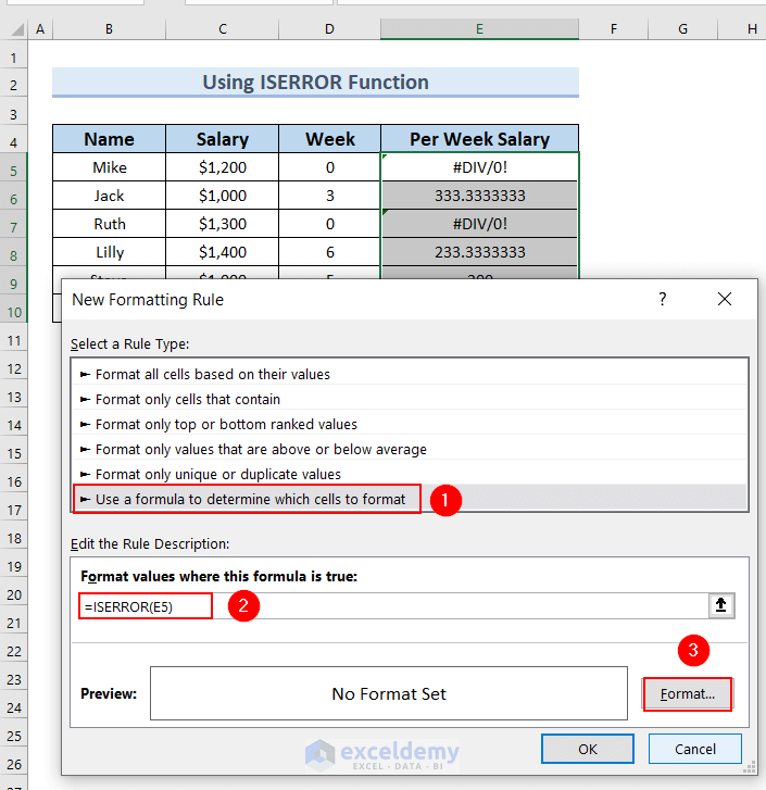 Use of ISERROR Function for Excel conditional formatting IFERROR