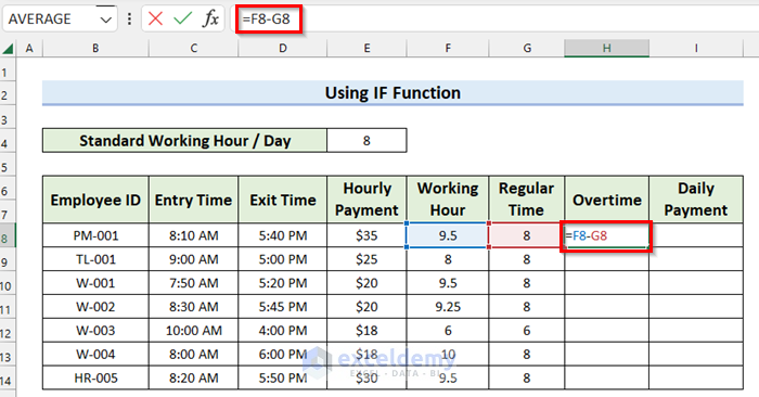 Calculating Overtime to Use it in Overtime Payroll Formula in Excel