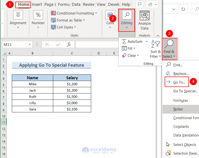Applying Go To Feature to Navigate Between Sheets in Excel 
