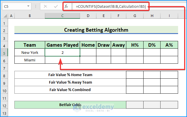 Embed COUNTIFS and SUM Functions to Create Betting Algorithm