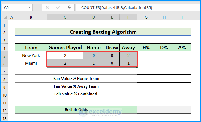 Embed COUNTIFS and SUM Functions to Create Betting Algorithm