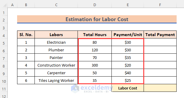 Building Estimation and Costing Excel Sheet