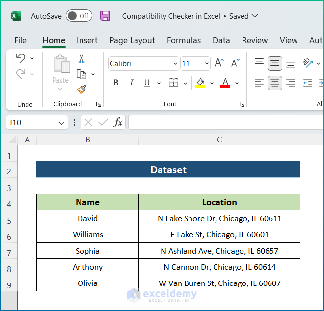 Compatibility Checker in Excel Sample Dataset