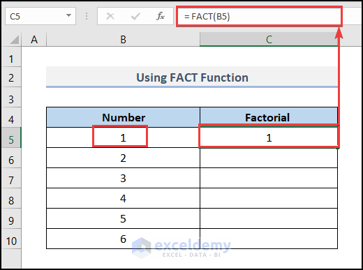 Using FACT Function how to do factorials in excel