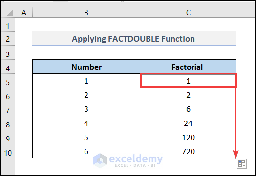Applying FACTDOUBLE Function how to do factorials in excel