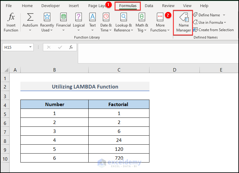 Utilizing LAMBDA Function how to do factorials in excel