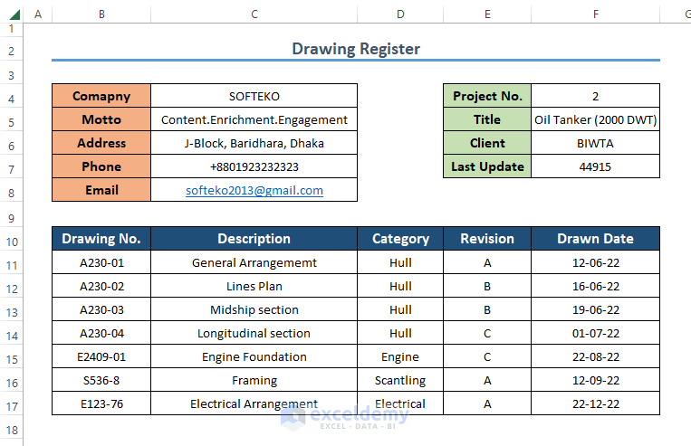 Drawing Register Excel
