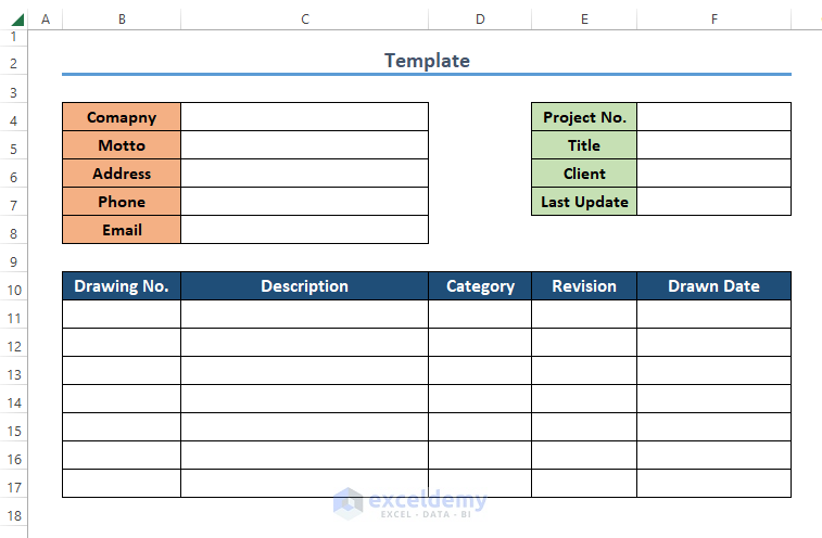 Drawing Register Excel Template