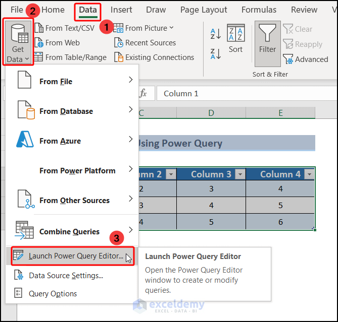 select Launch Power Query Editor