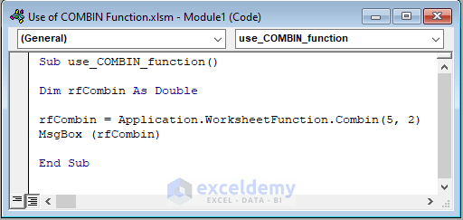 Excel COMBIN Function in VBA Code