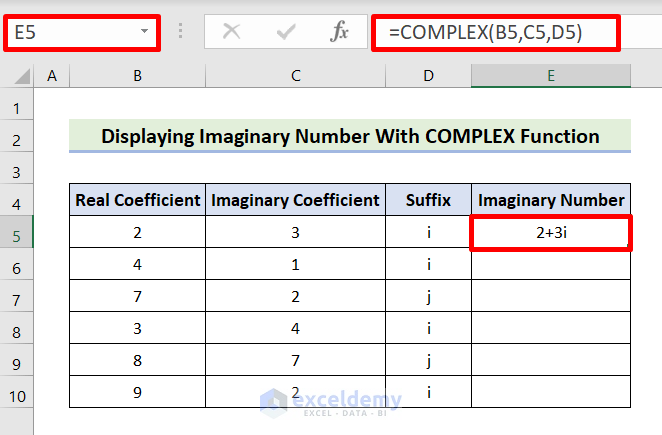 Display Imaginary Number Through COMPLEX Function in Excel