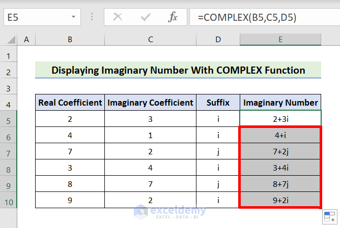 Output of Displaying Imaginary Number Through COMPLEX Function in Excel