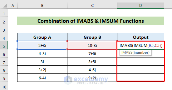 Combine IMABS & IMSUM Functions to Add Multiple Values